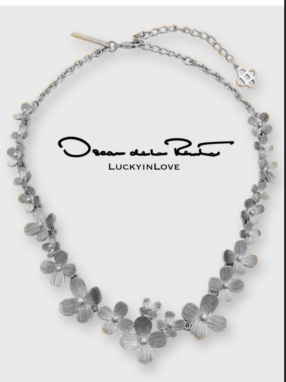 OSCAR DE LA RENTA • silver Flower Lei Etched Wood Poppy Sculpted Necklace